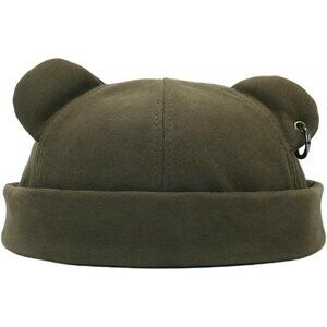 Unisex Green 1 Bear Ear Skull Cap Brimless Cap Adjustable Docker Cap Docker Cap